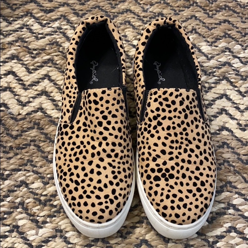 Platform animal print slip ons